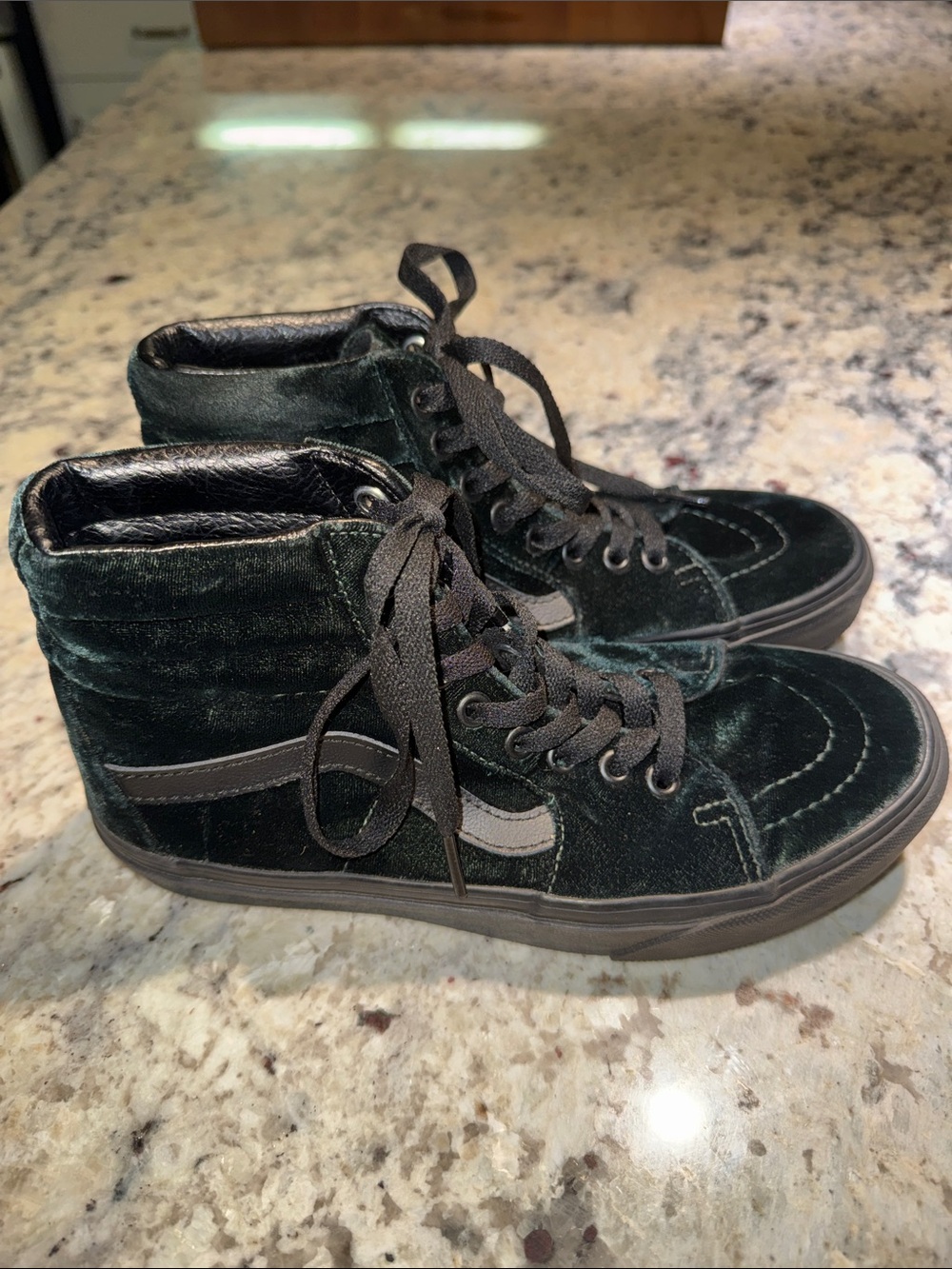 Vans Sk8-Hi Velvet High Top Sneakers - Dark Green & Black